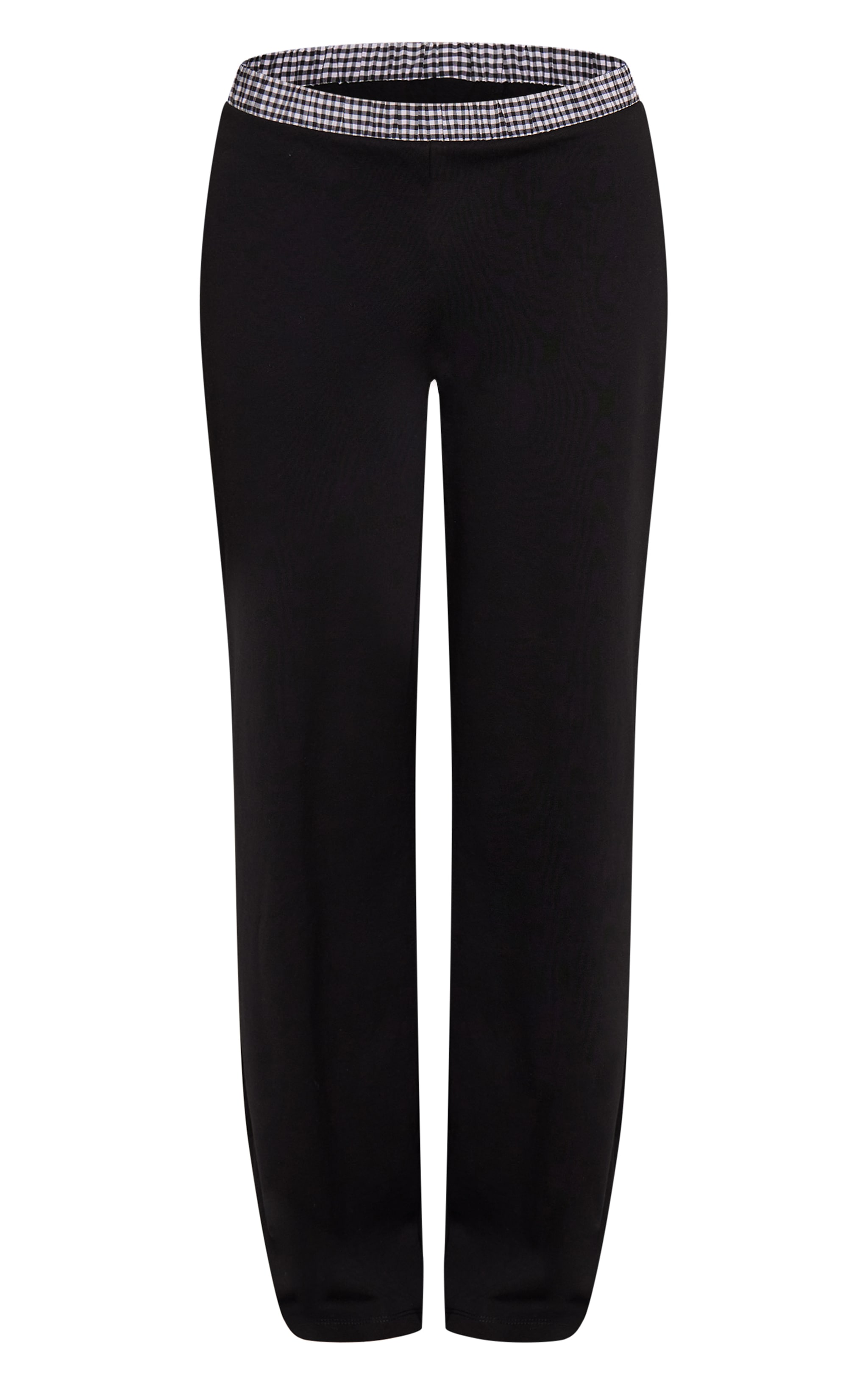 Black Cotton Checked Waistband Detail Jersey Wide Leg Trouser image 5