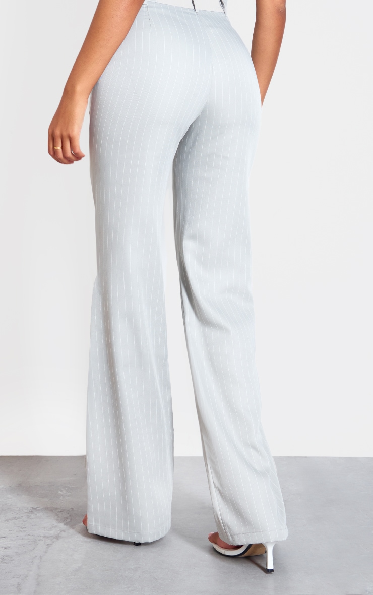 Tall Grey Pinstripe Tie Front Detail Straight Leg Pants image 3