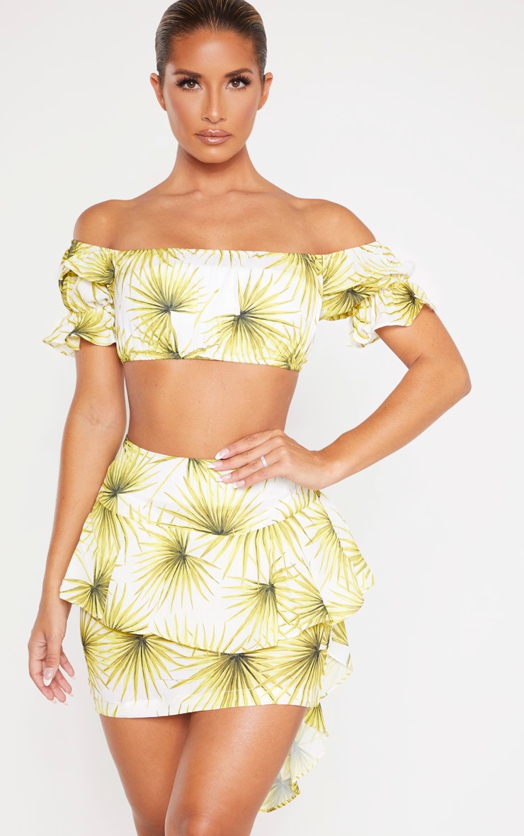 White Bardot Frill Sleeve Beach Crop Top