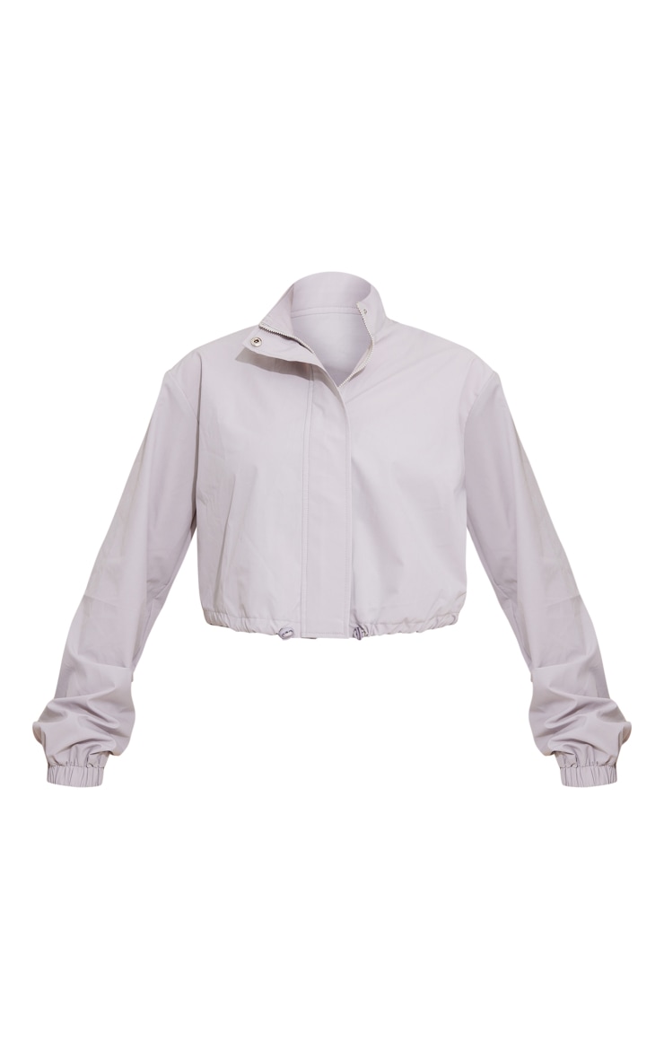 Light Grey Parachute Zip Up Toggle Hem Cropped Lightweight Jacket image 5