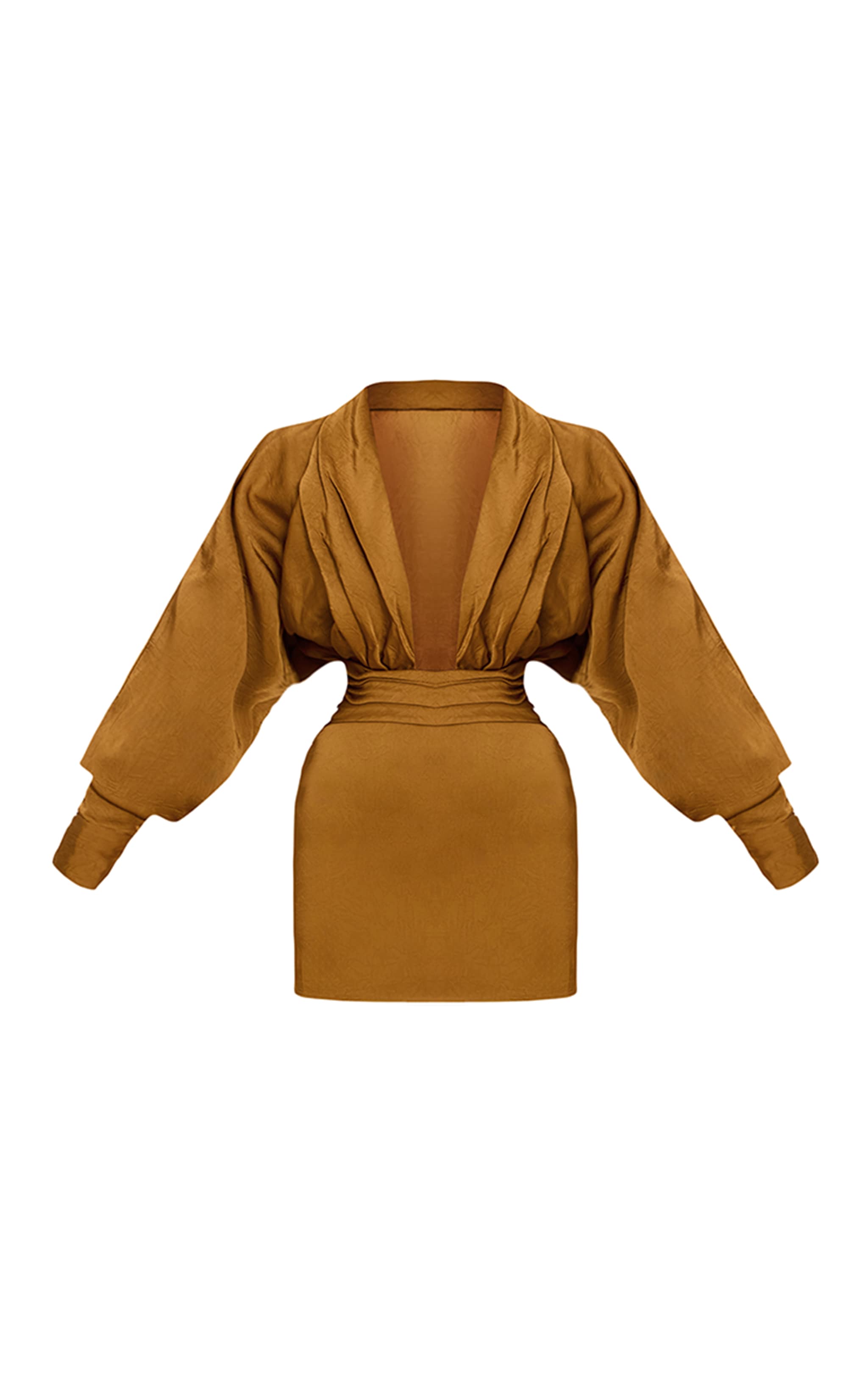 PLT Label Gold Hammered Satin Long Sleeve Plunge Mini Dress image 5