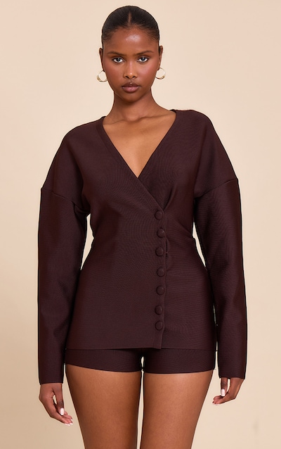 Dark Brown Bandage Button Up Cardigan Romper