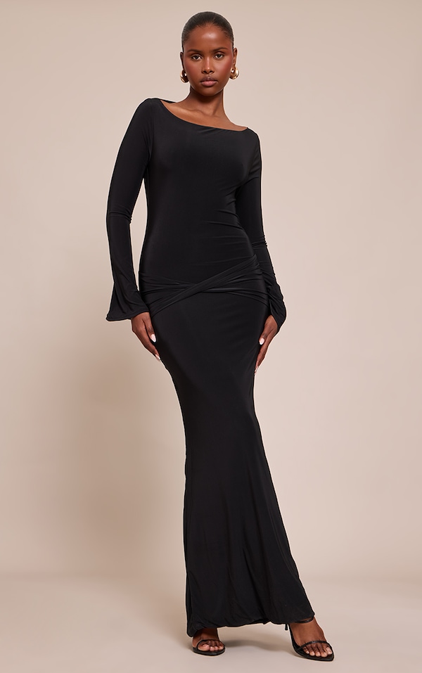 Black Double Slinky Twist Detail Maxi Dress