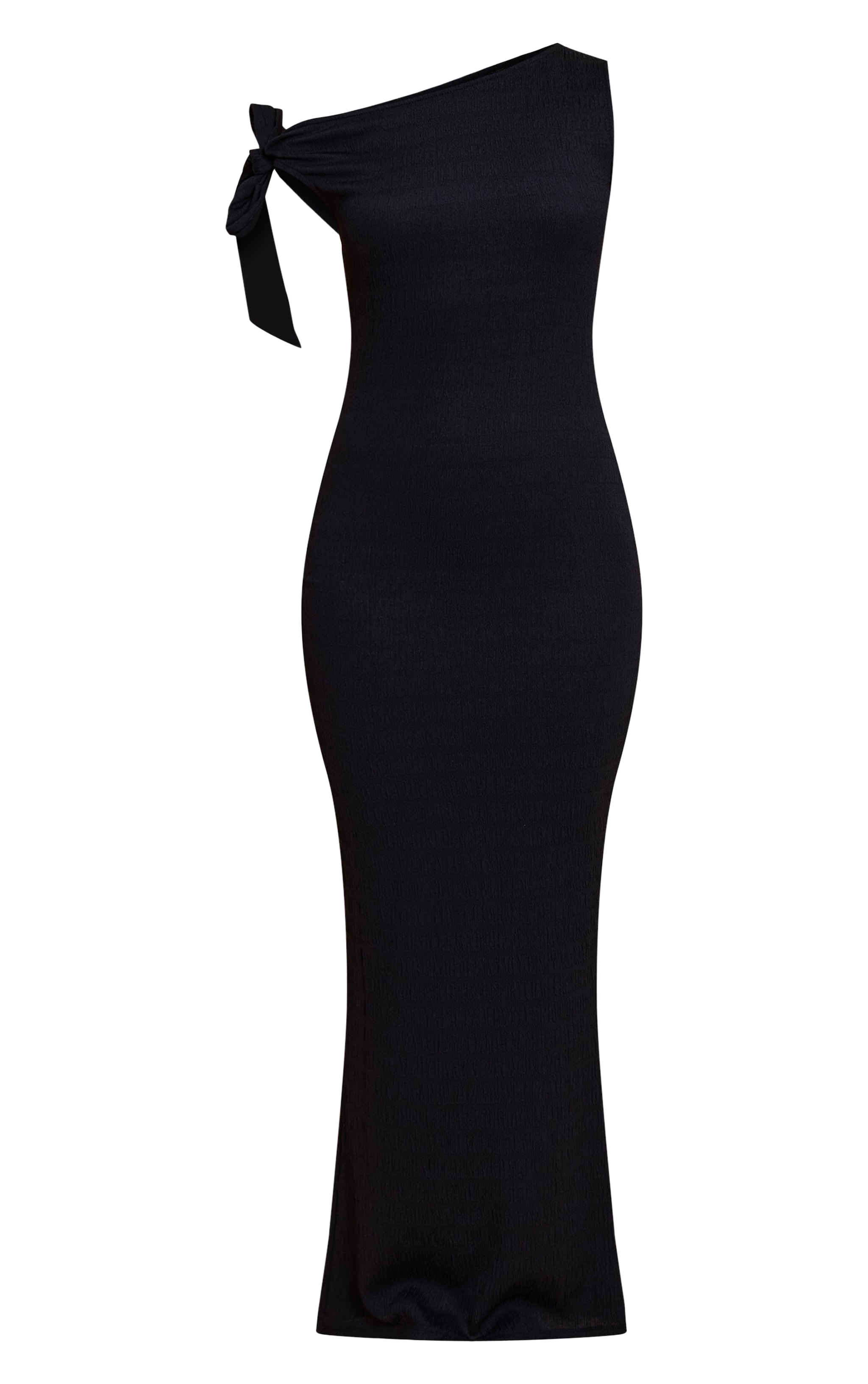 Black Textured Asymmetric Drape Detail Bodycon Dress image 5