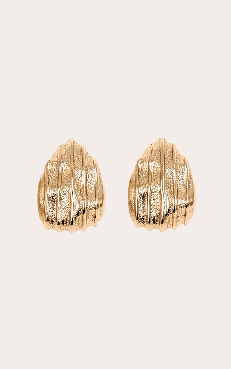 Gold Textured Rib Medium Stud image 2