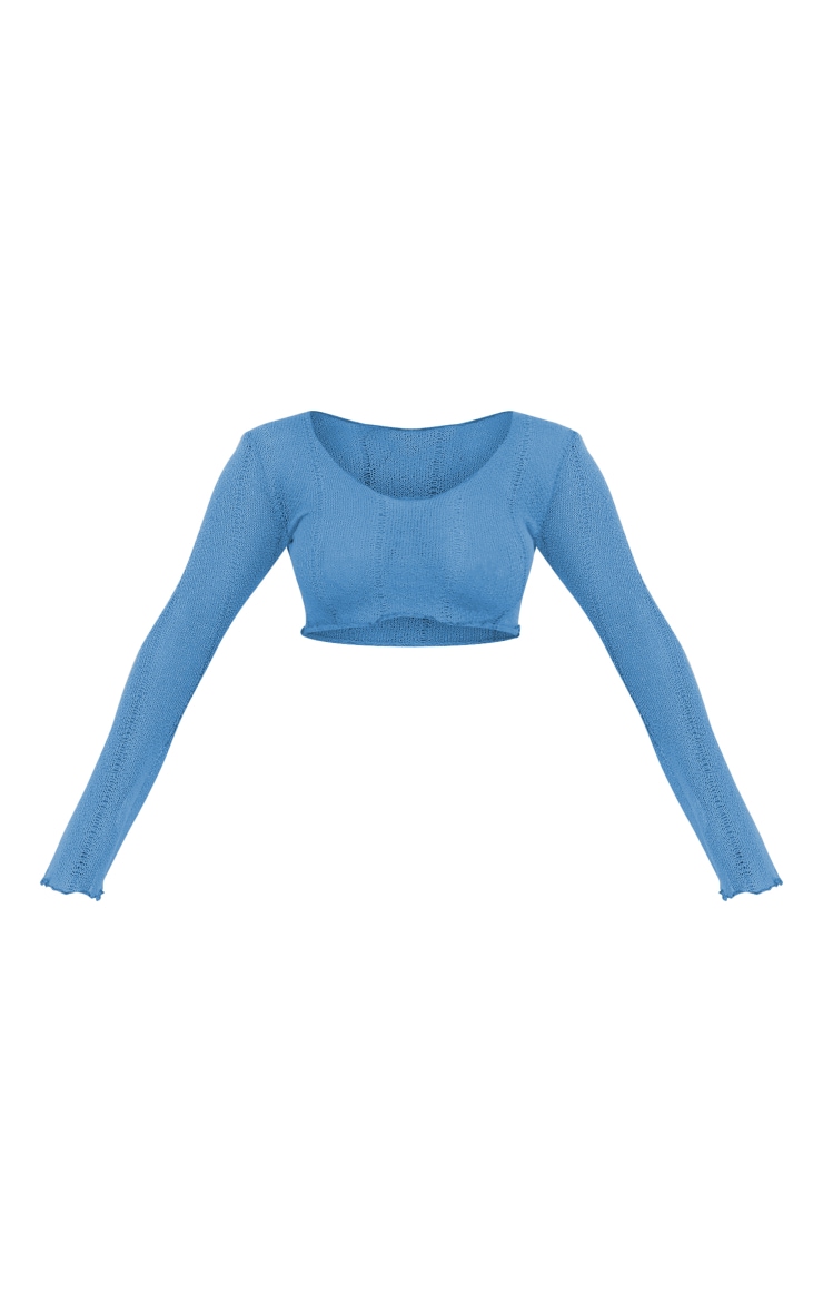 Shape Bright Blue Ladder Detail Knit Flare Sleeve Crop Top image 1