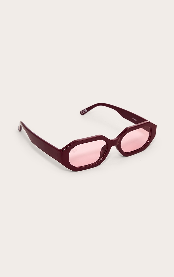 Jeepers Peepers Burgundy Square Frame Pink Lens Sunglasses image 3