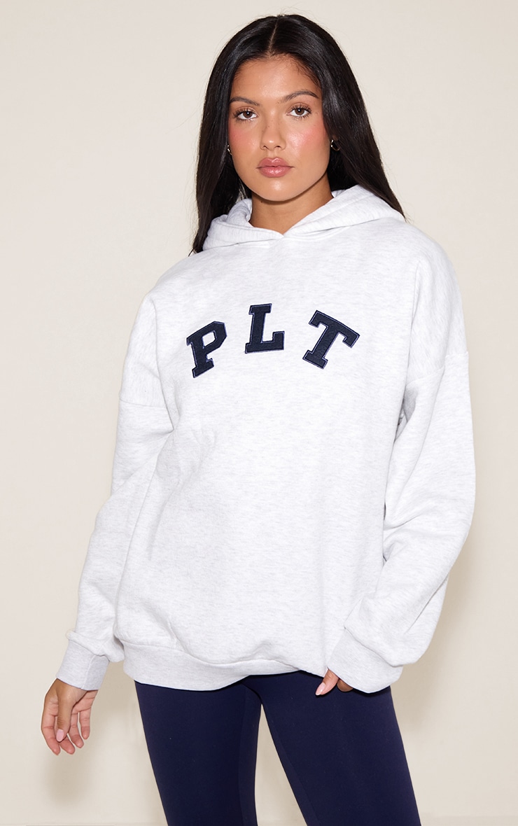 PRETTYLITTLETHING Ash Grey Logo Oversized Hoodie image 1