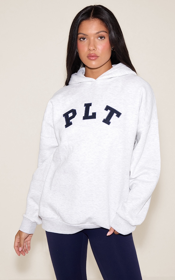 PRETTYLITTLETHING Ash Grey Logo Oversized Hoodie