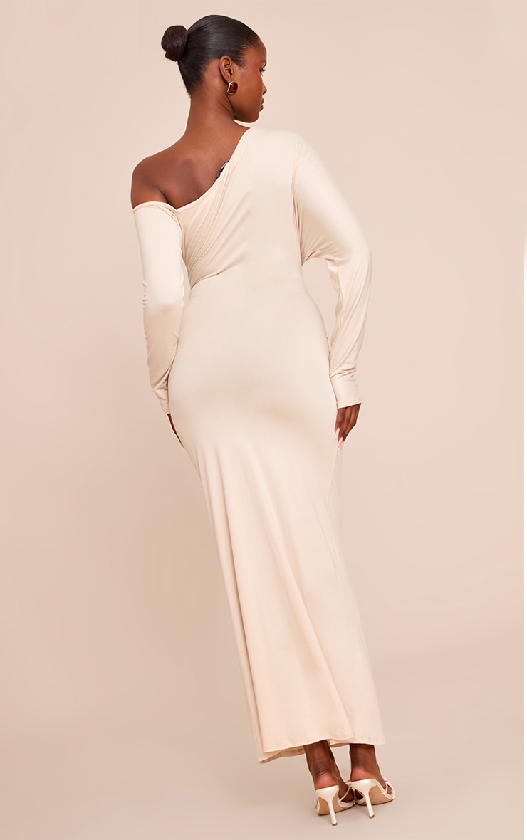 Almond Soft Touch One Shoulder Long Sleeve Maxi Dress image 2