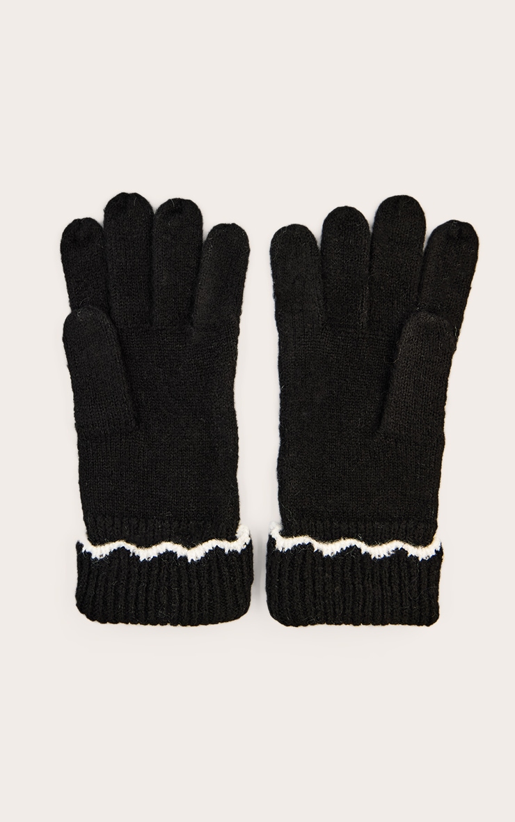 Gants noirs à bordure festonnée blanche image 2