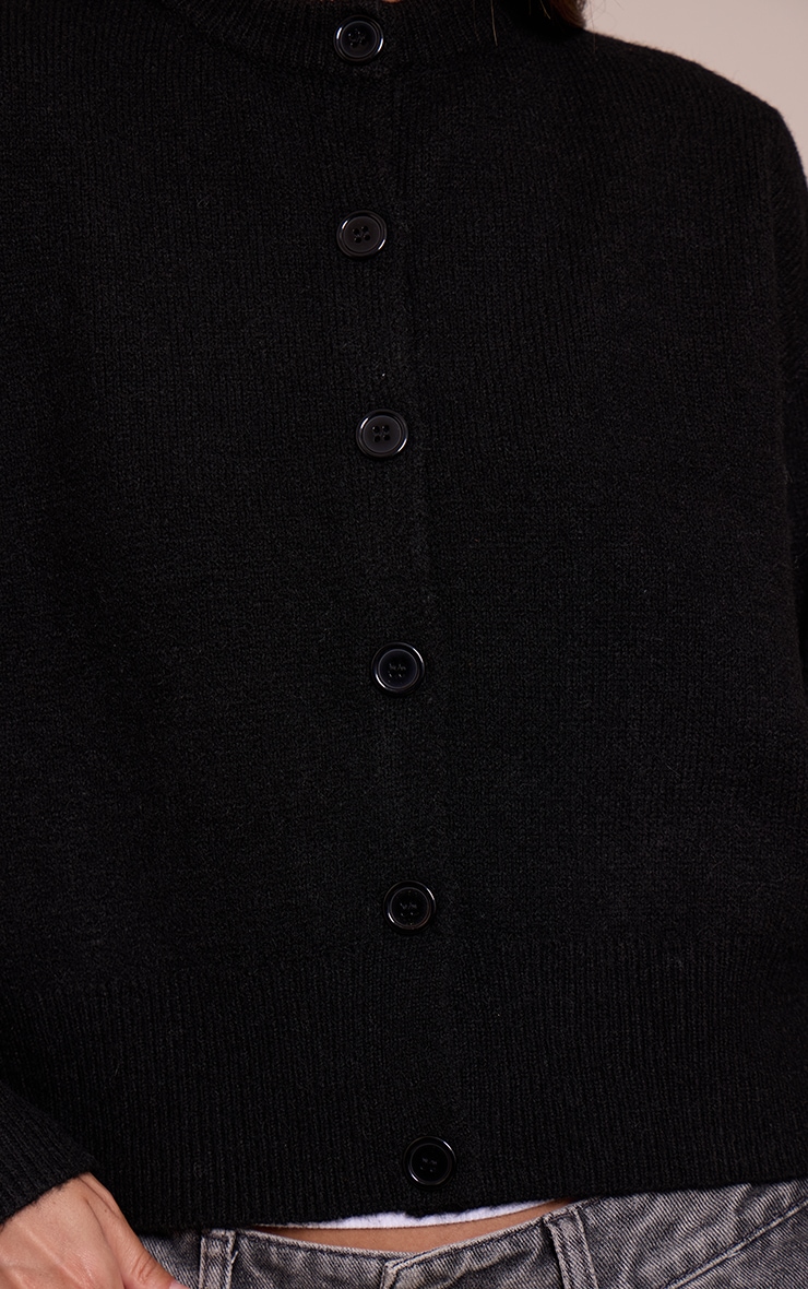 Black Crew Neck Knit Cardigan image 4