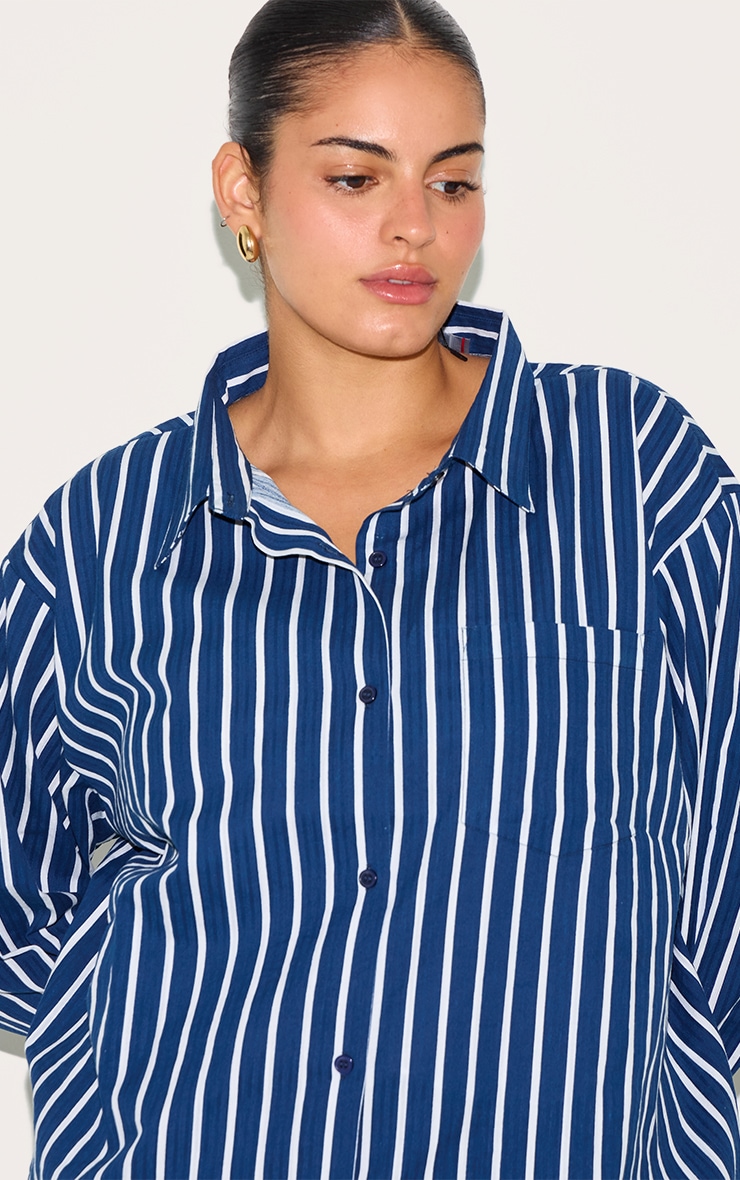 Plus Navy Striped Oversized Long Sleeve Shirt image 4