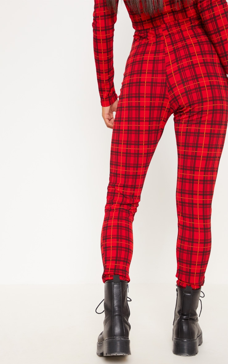 Red Check Zip Front Trousers image 3