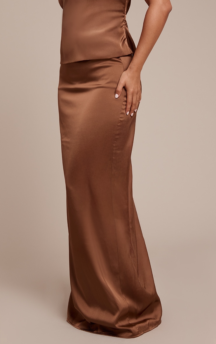 Petite Mocha Satin Maxi Skirt image 2
