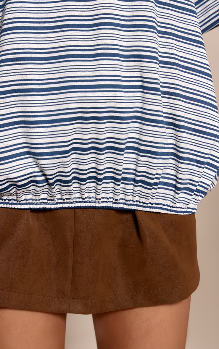 Navy Stripe Bubble Hem Rugby Style Top image 4