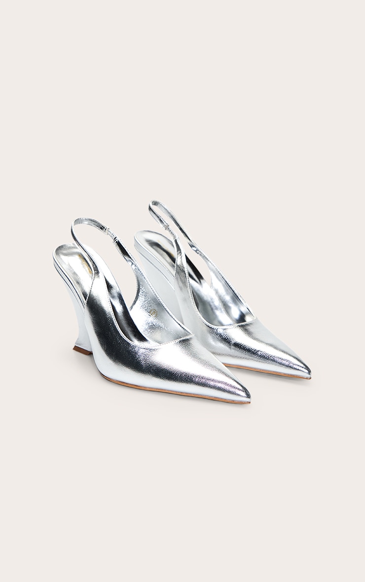 Mules compensées argentées à bride derrière image 3