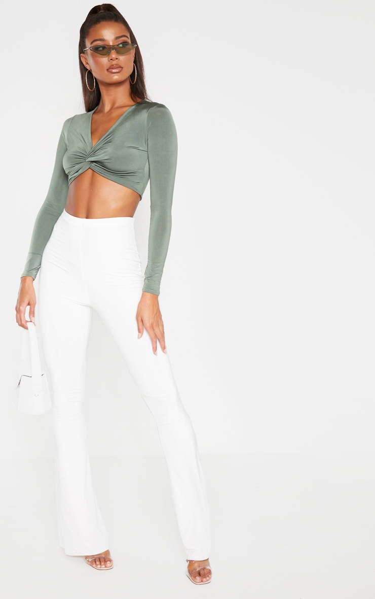 Khaki Slinky Twist Front Long Sleeve Crop Top image 4