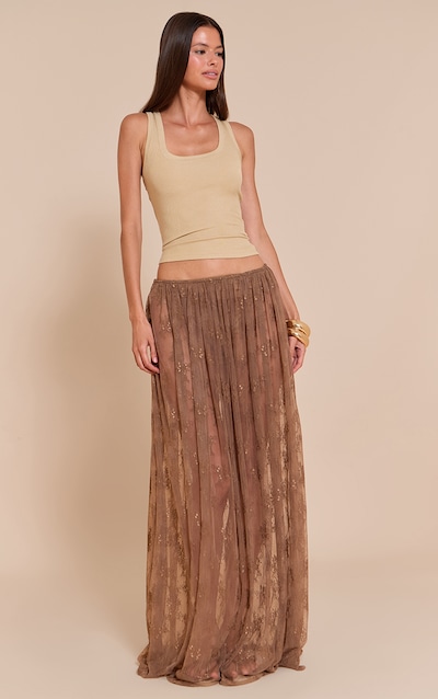 Mocha Sheer Lace Maxi Skirt