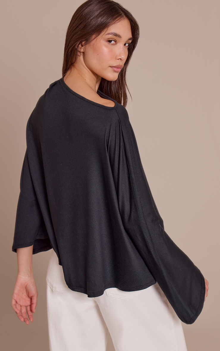 Black Asymmetric Slouchy Long Sleeve Top image 2