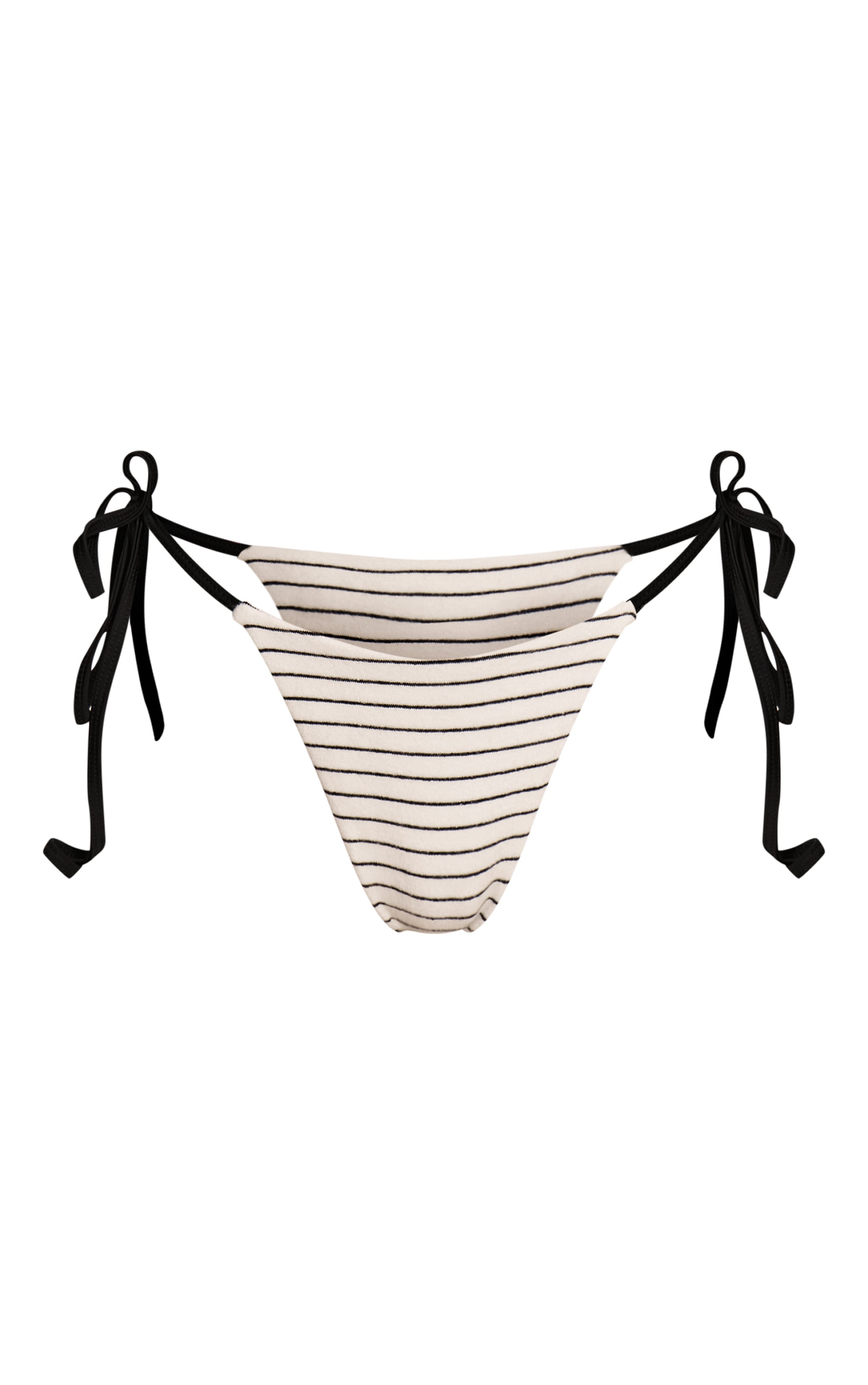 Black Stripe Print Tie Side Towelling Bikini Bottoms image 5