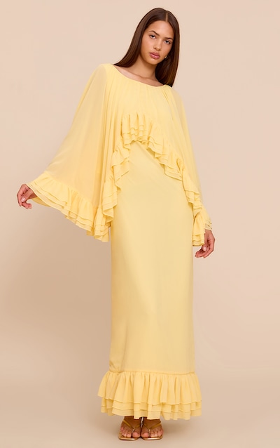 Lemon Chiffon Extreme Overlay Frill Detail Maxi Dress
