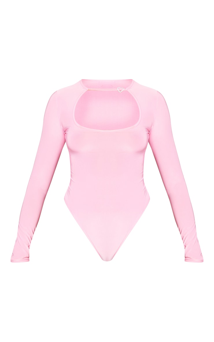 Light Pink Heart Trim Long Sleeve Bodysuit image 5