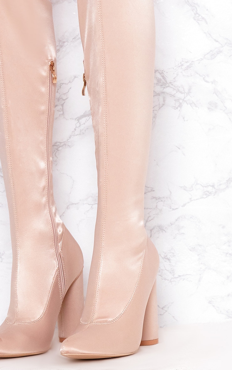 Nude Stretch Satin Sock Thigh High Boots. Shoes PrettyLittleThing