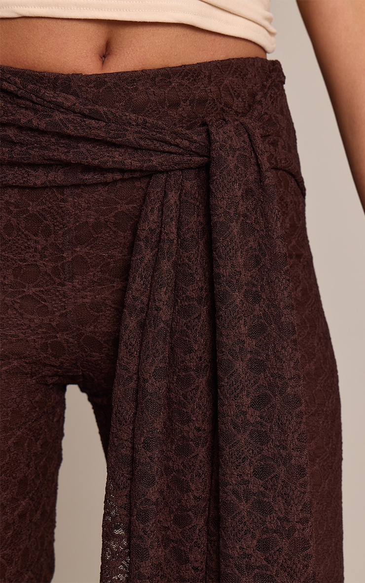 Chocolate Textured Lace Wrap Waist Detail Capris image 4