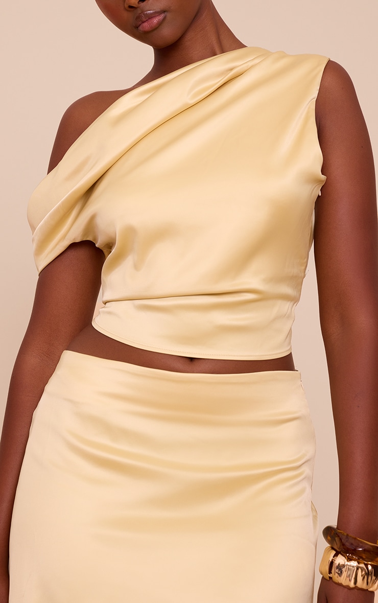 Top asymétrique satiné jaune citron à épaule unique et col bénitier image 4