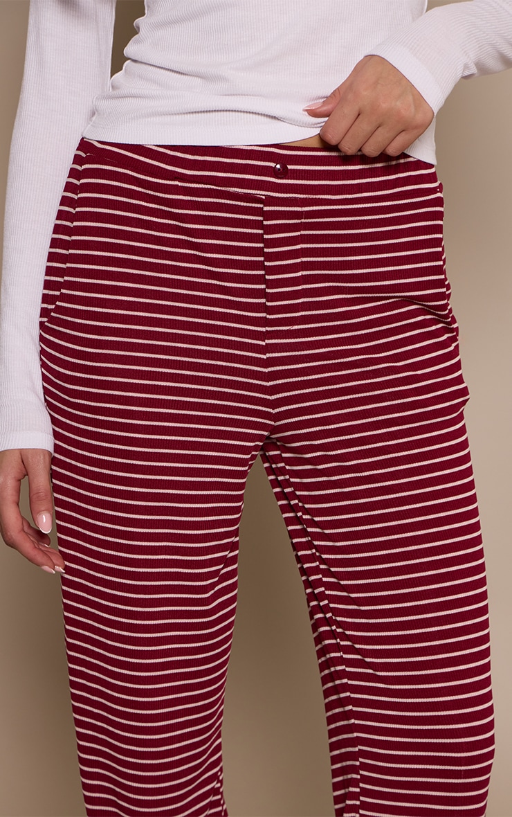 Burgundy Striped Boyfriend Style Wide Leg Pants image 4