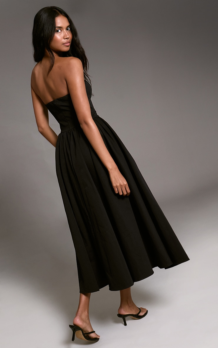 Black Woven Bandeau Ruched Skater Midaxi Dress image 2