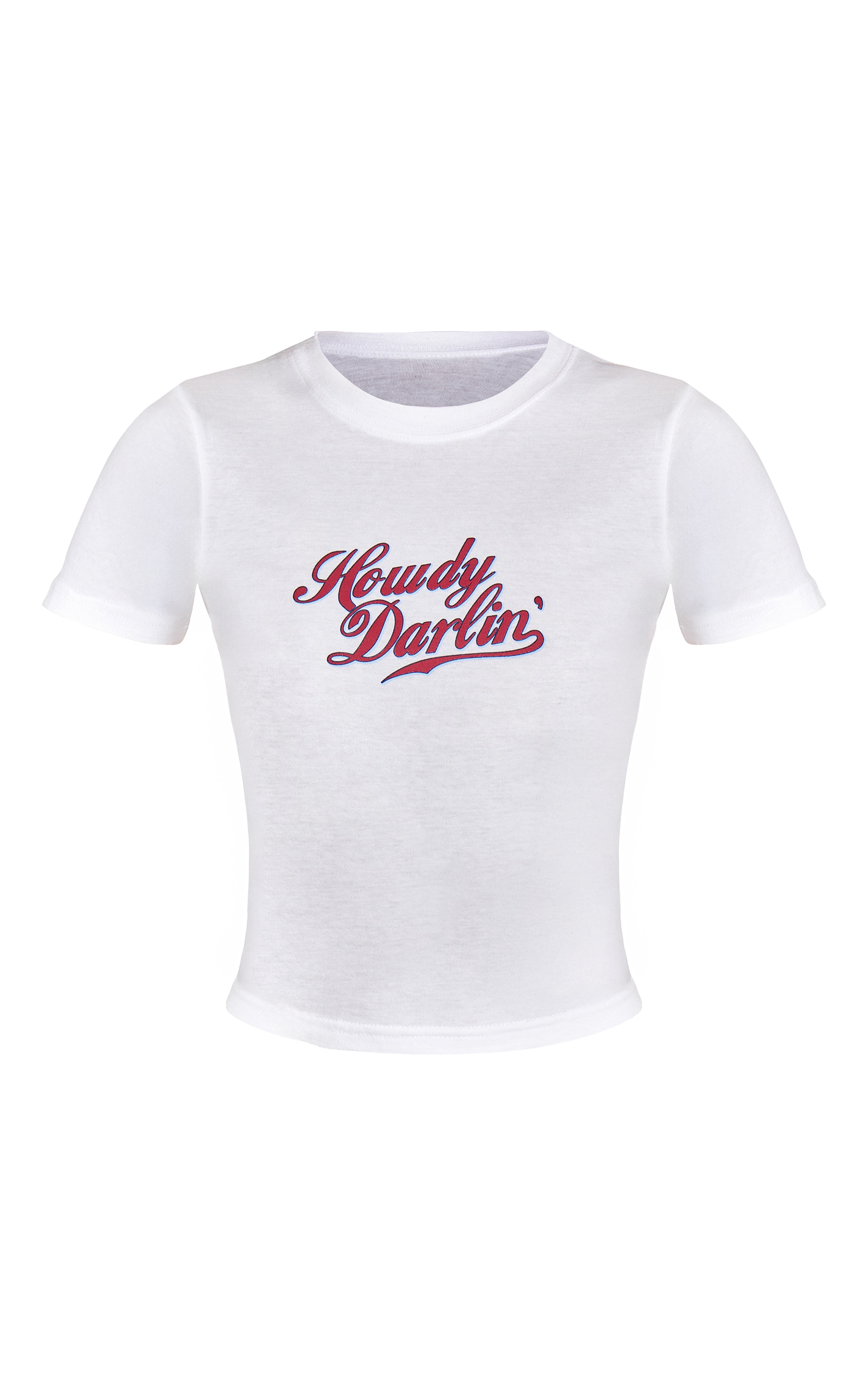White Howdy Graphic Cropped Fitted T-shirt image 5