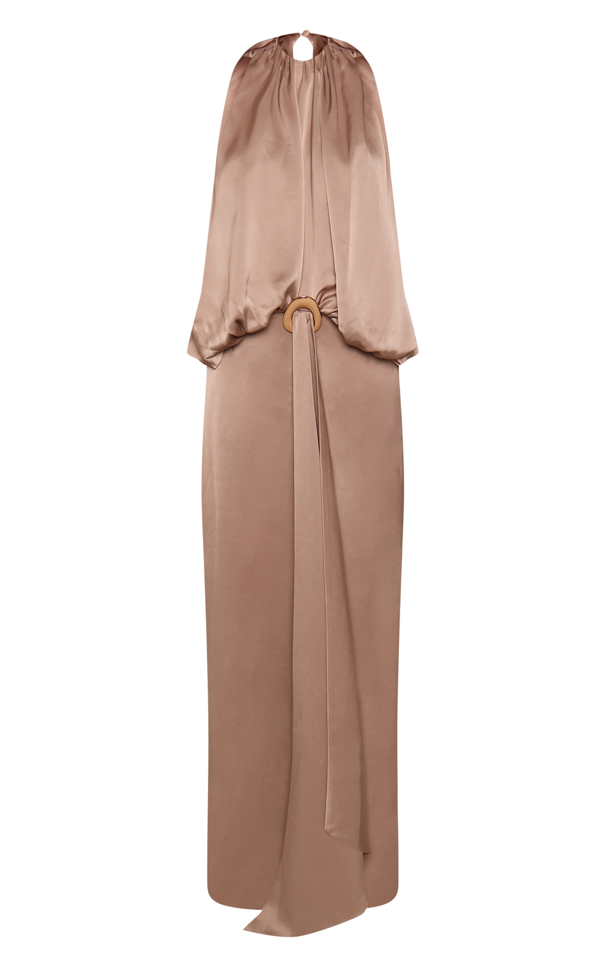 Taupe Satin Ruched Bodice Trim Detail Maxi Dress image 5