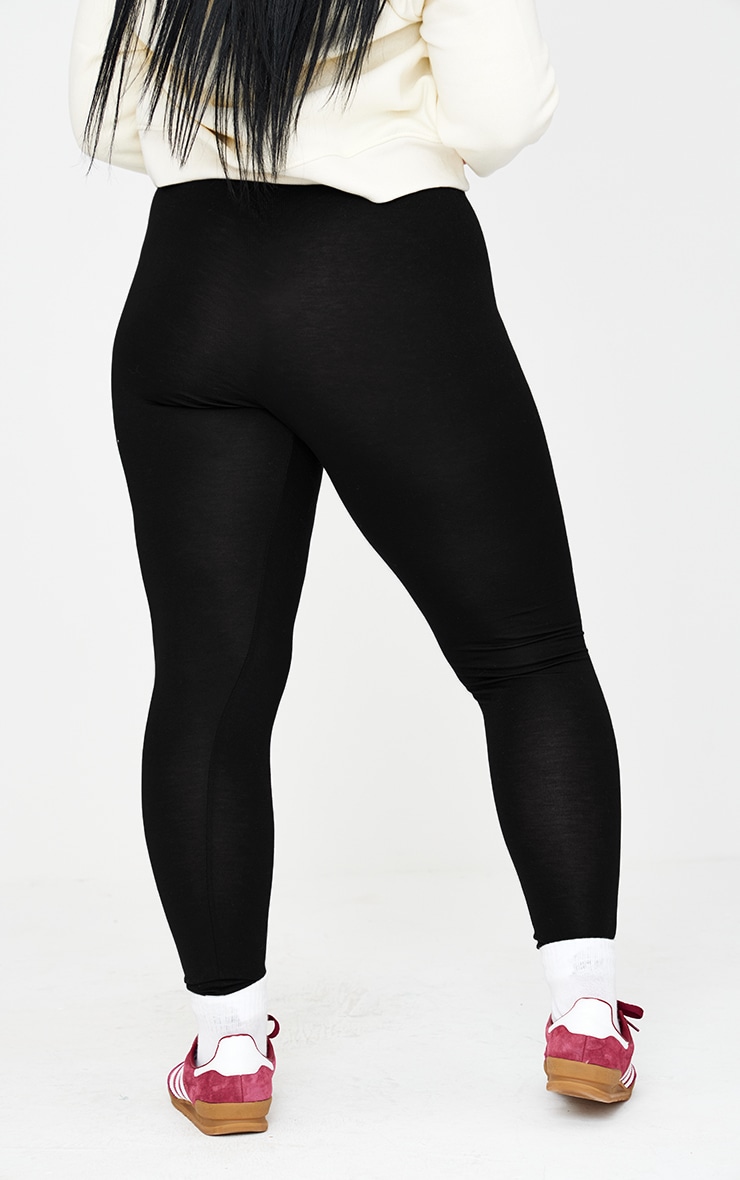 Basic Plus Black High Waisted Jersey Leggings image 3