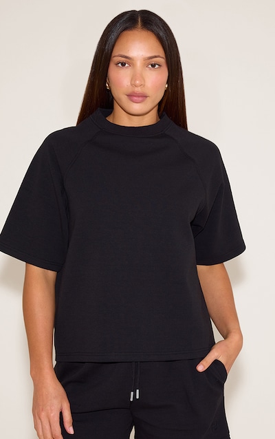 Tall Black Embroidered Interlock Boxy Tee