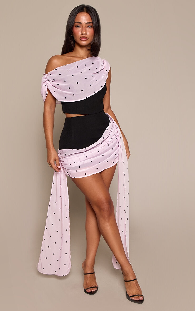 Petite Pink Polka Dot Chiffon Cape Drape Top image 3