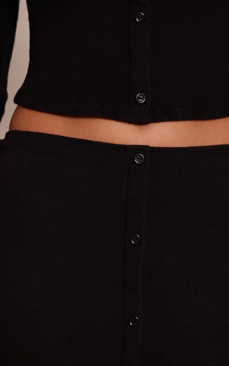 Black Brushed Rib Button Through Mini Skirt image 5