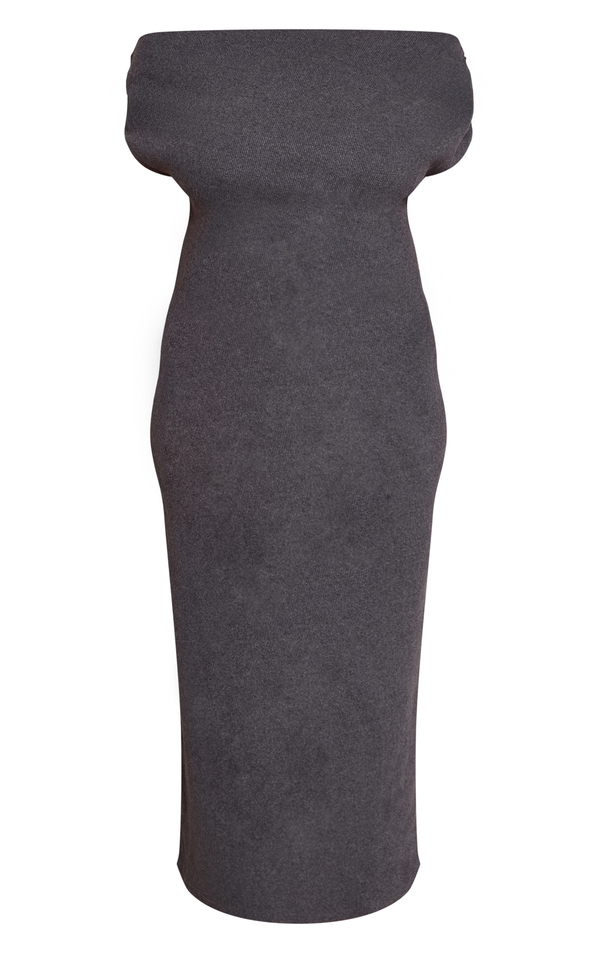 Plus Charcoal Brushed Rib Asymmetric Ruched Detail Maxi Dress image 5