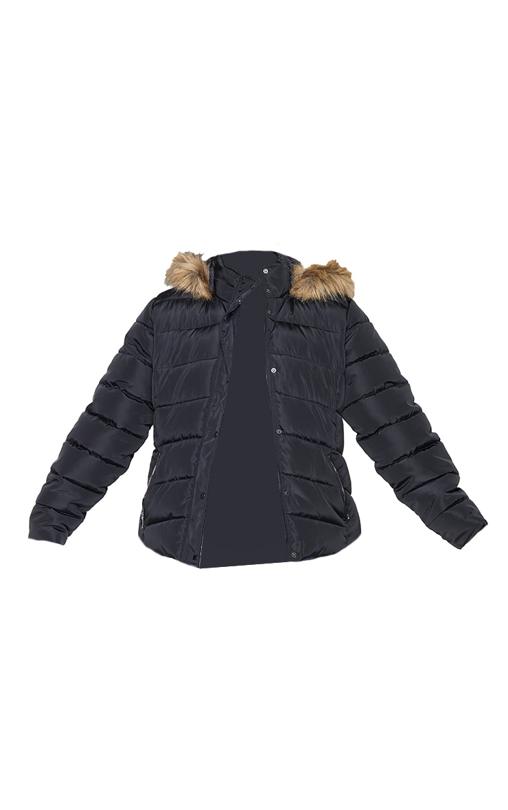 Plus Black Quilted Mara Faux Fur Hooded Puffer Jacket image 5