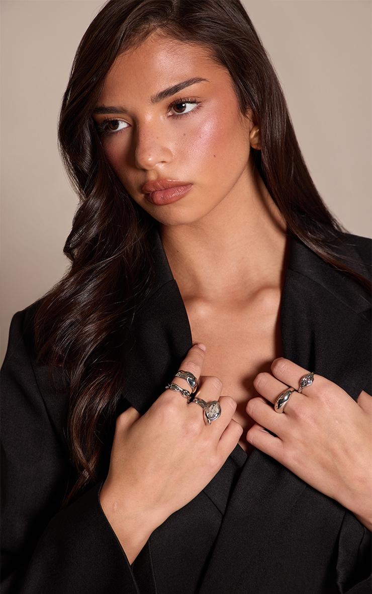 Silver Hammered Stacker Rings Multi Pack image 1