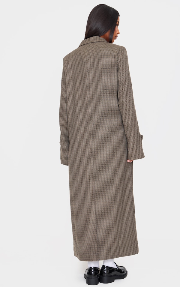 Khaki Check Print Oversized Trench Coat