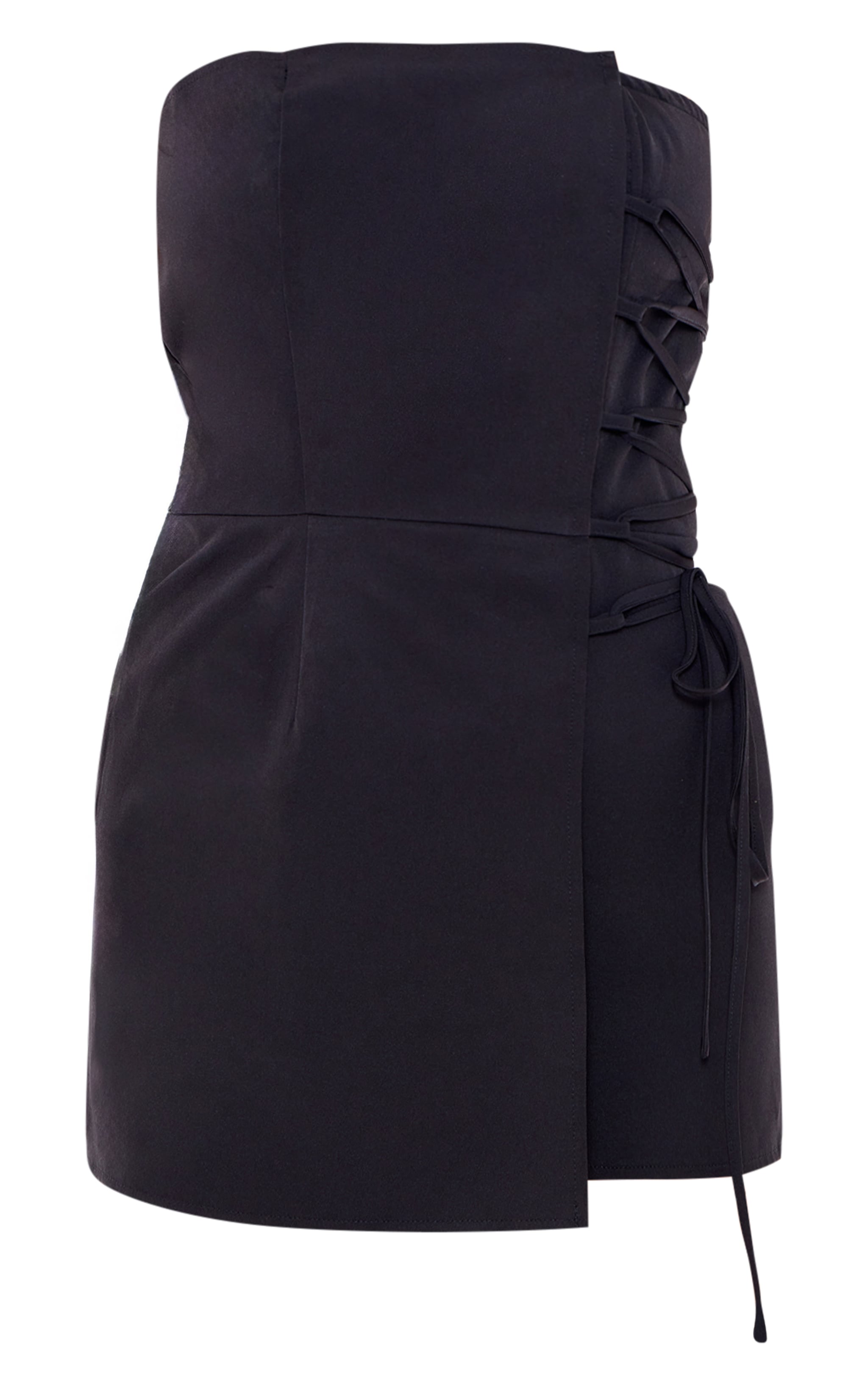 Black Structured Woven Bandeau Skort Romper image 5