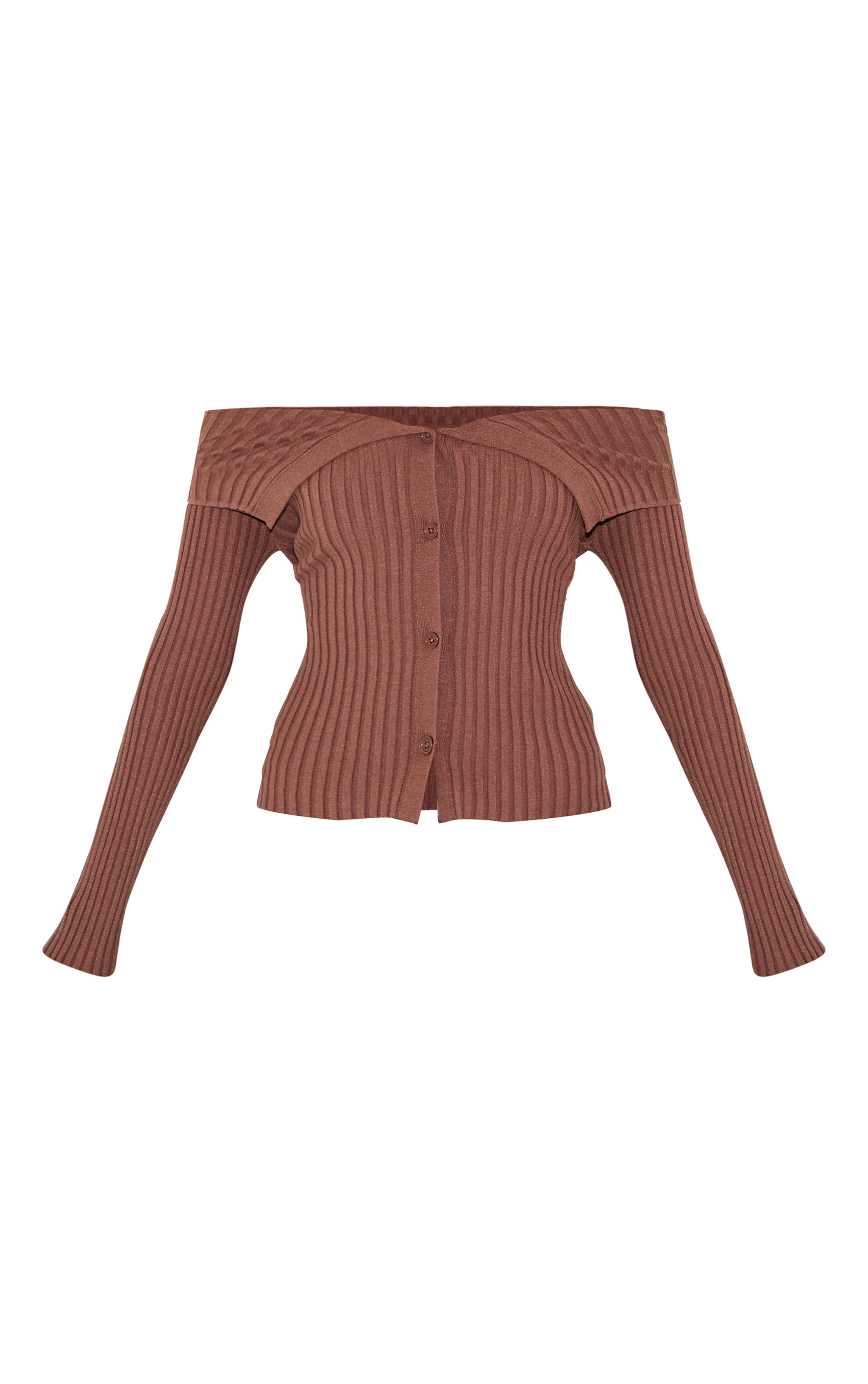 Ash Brown Rib Knit Fold Over Button Up Top image 5