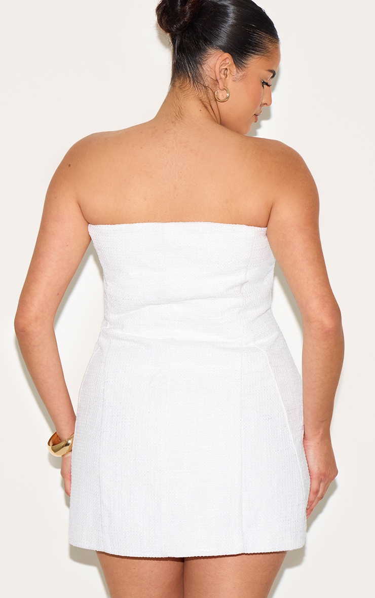 Plus Premium White Boucle Camellia A-line Dress image 2