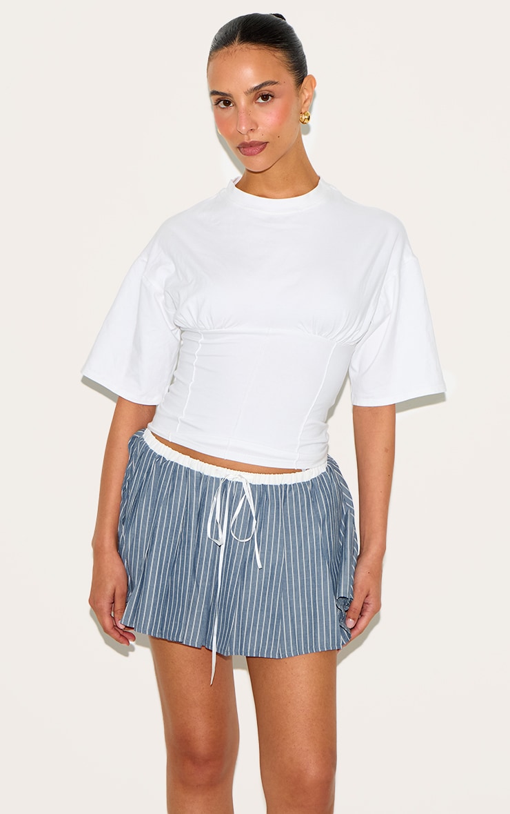Petite Grey Waistband Detail Pinstripe Mini Skirt image 2