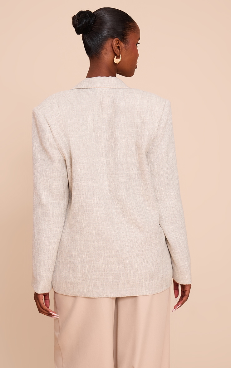 Beige Button Detail Linen Look Boxy Blazer image 2