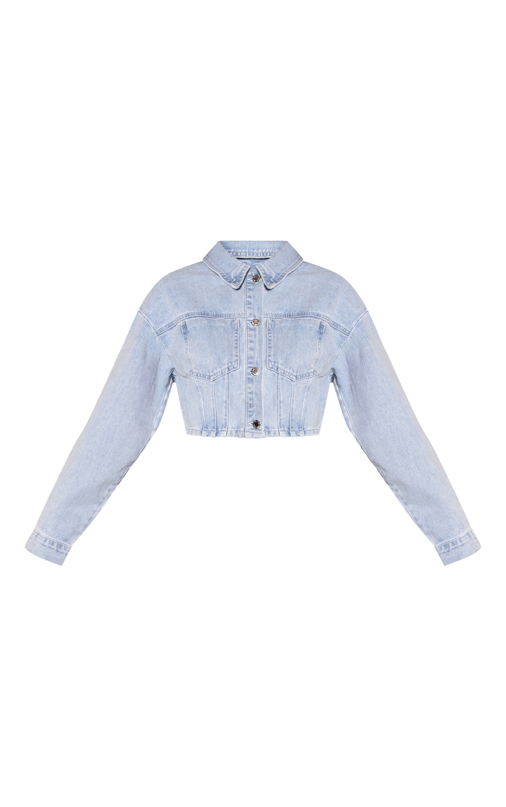  Light Blue Balloon Sleeve Cropped Denim Jacket image 5