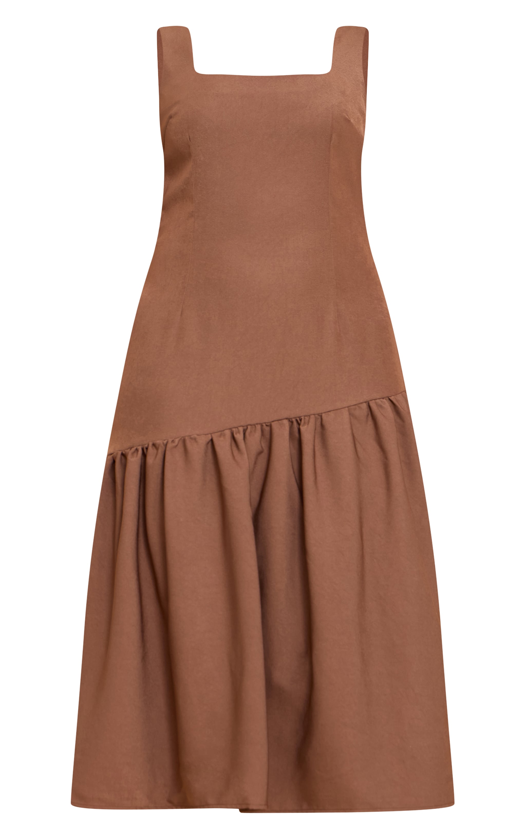 Plus Mocha Pleated Hem Square Neck Midaxi Dress image 5