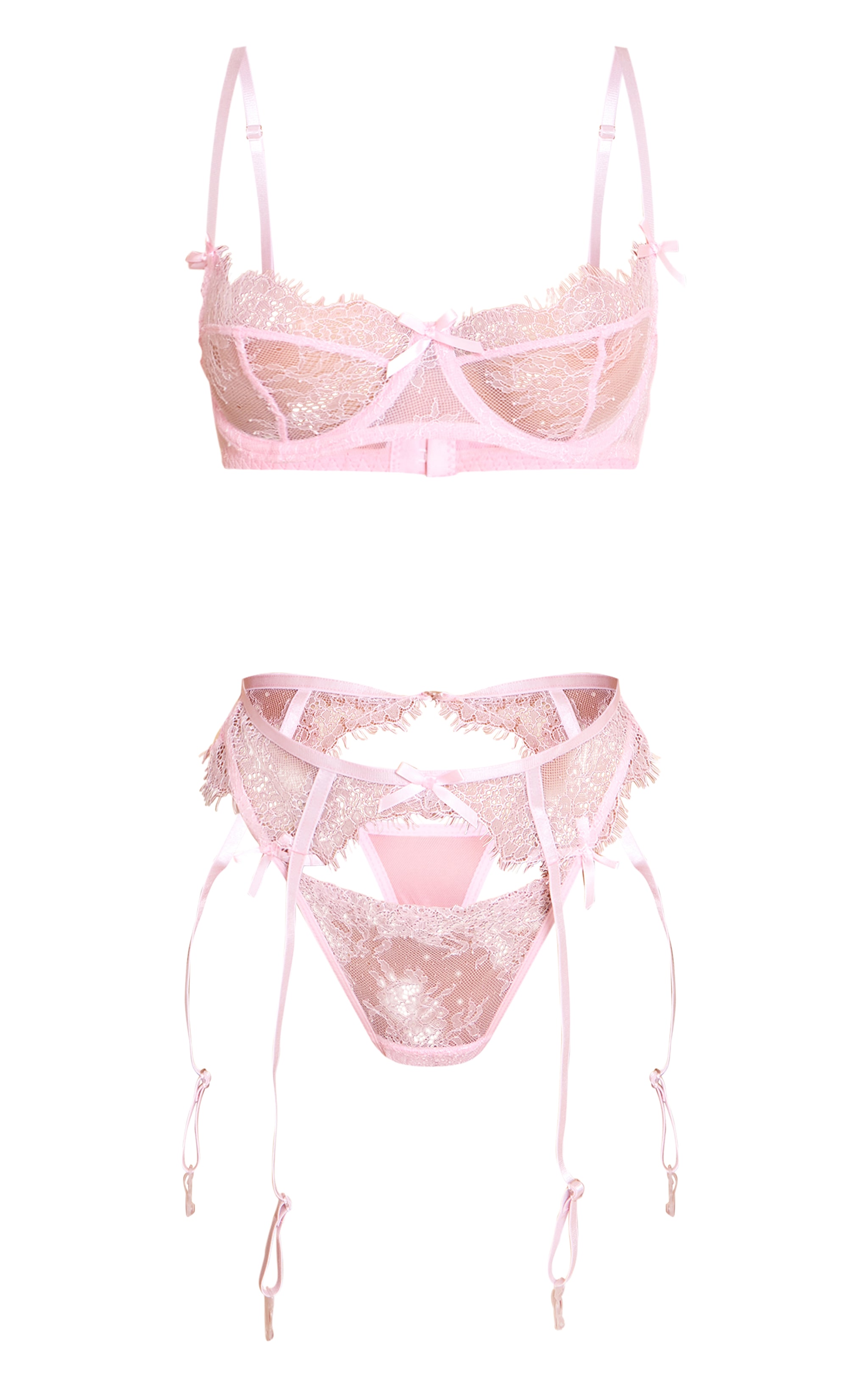 Pink Eyelash Lace 3 Piece Lingerie Set image 5